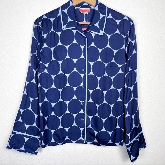 Kate Spade NWT Joy Dot Silk Twill Blue polka dot shirt | Sz. M - Picture 6 of 11